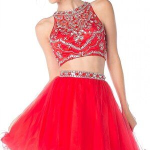 Two Piece Halter Neck Evening Dress CD975